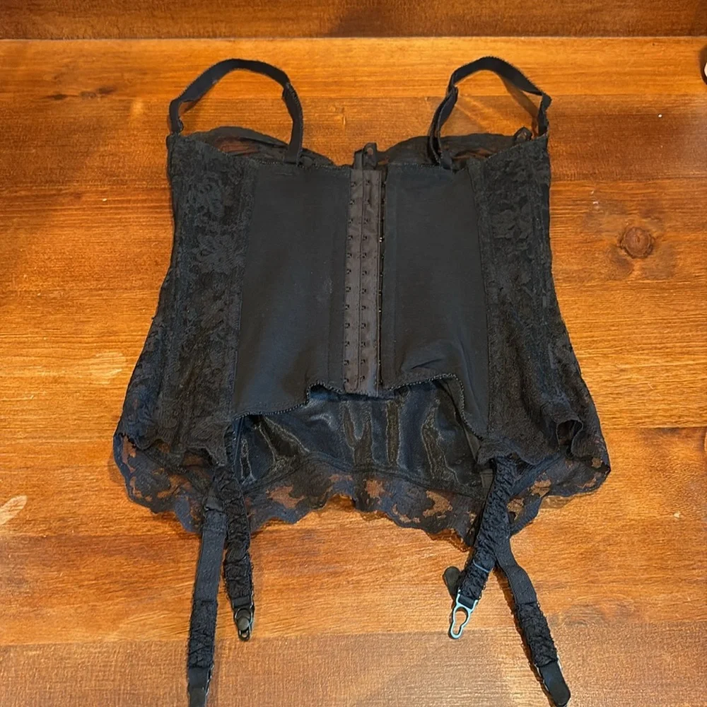 Vintage Gossard Black Lace Bustier Corset Top with garters 34D US … 34DD UK
